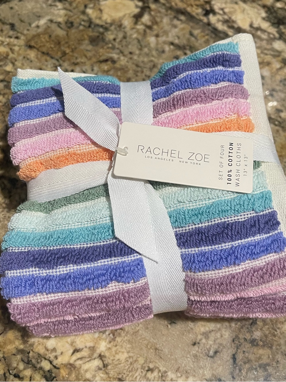 Rachel Zoe stripped 100% Cotton set of (4) 13”x13” washcloths -  Brand new!